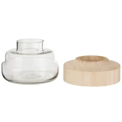Clearance J-Line Vase rond en bois et verre H18cm