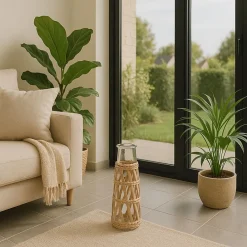Ornami Vase rond en verre et fibres naturelles 34cm* Vase Décoratif