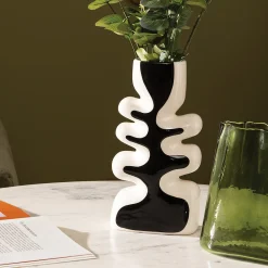 Outlet Atmosphera Créateur D'Intérieur Vase vague Twis céramique noir & blanc H28cm - Atmosphera