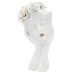 Best Mauro Ferretti Vase visage femme en céramique blanche 16.5x14x27.3 cm
