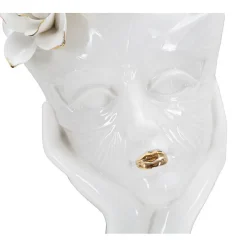 Best Mauro Ferretti Vase visage femme en céramique blanche 16.5x14x27.3 cm