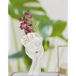 Best Mauro Ferretti Vase visage femme en céramique blanche 16.5x14x27.3 cm