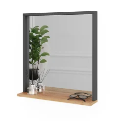 Vicco miroir mural Anthracite/chêne doré 57x60cm avec miroir