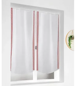 Online Linder Vitrages Passe-tringles à la paire Brodés "PIERROT" - 58x120cm - Rouge