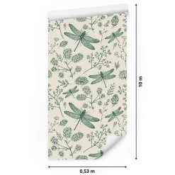 Sale Muralo Vlieseline Papier Peint Photo LIBELLULE Fleurs Feuilles Pour Chambre