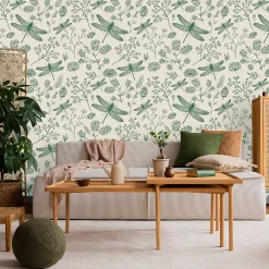 Sale Muralo Vlieseline Papier Peint Photo LIBELLULE Fleurs Feuilles Pour Chambre