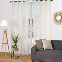 Best Dylrev Voilage à oeillets broderie feuillage blanc cassé L.240 x l.140cm