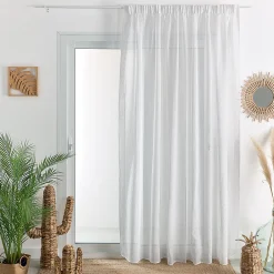 Sale Home Maison Voilage uni à galon fronceur et rayures fantaisie (240x240 cm - Blanc)