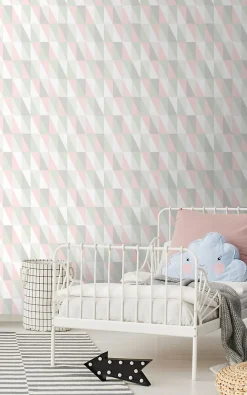 Online Walls4You papier peint triangles géométriques graphiques vert, rose et gris - 53 cm x 10.05 m - 935301