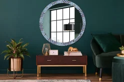 Best Wallfluent XXL Miroir Rond Cadre Verre fi100 cm Motif Arabe Bleu Décoration Murale Premium Sécurisé